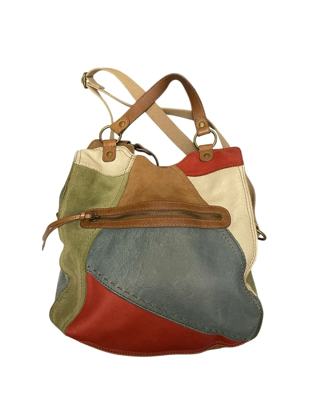 Nine West Vintage America Leather Suede Patchwork Y2K Retro Shoulder Bag